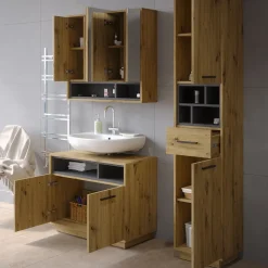 Badmöbel-Set Beatrice Artisan-Eiche 3 Teile, mit Hochschrank Vicco