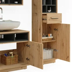 Badmöbel-Set Beatrice Artisan-Eiche 3 Teile, mit Hochschrank Vicco