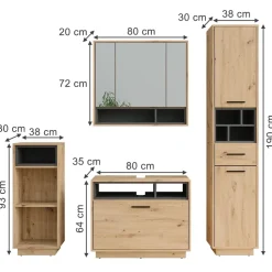 Badmöbel-Set Beatrice Artisan Eiche/Anthrazit Set 4 Vicco