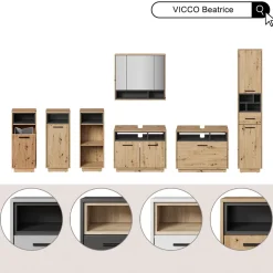 Badmöbel-Set Beatrice Artisan Eiche/Anthrazit Set 4 Vicco