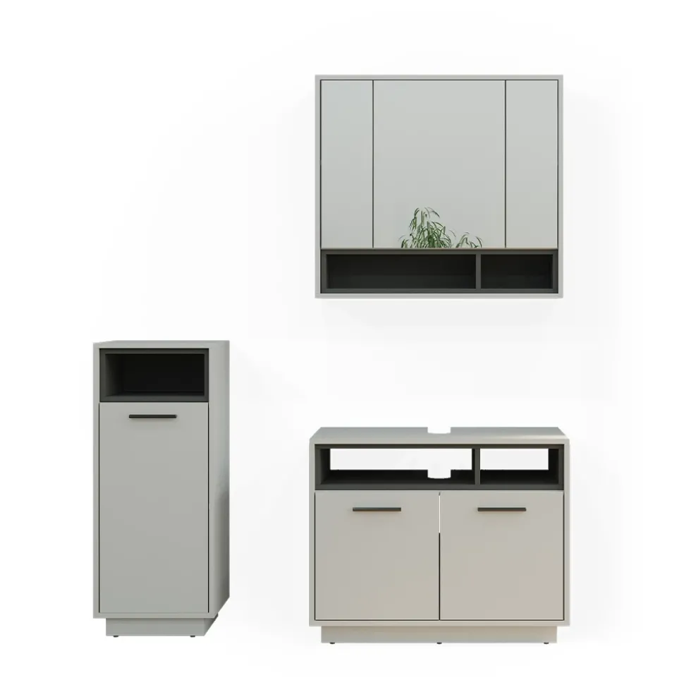 Badmöbel-Set Beatrice Grau 3 Teile Vicco