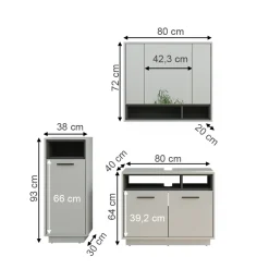 Badmöbel-Set Beatrice Grau 3 Teile Vicco