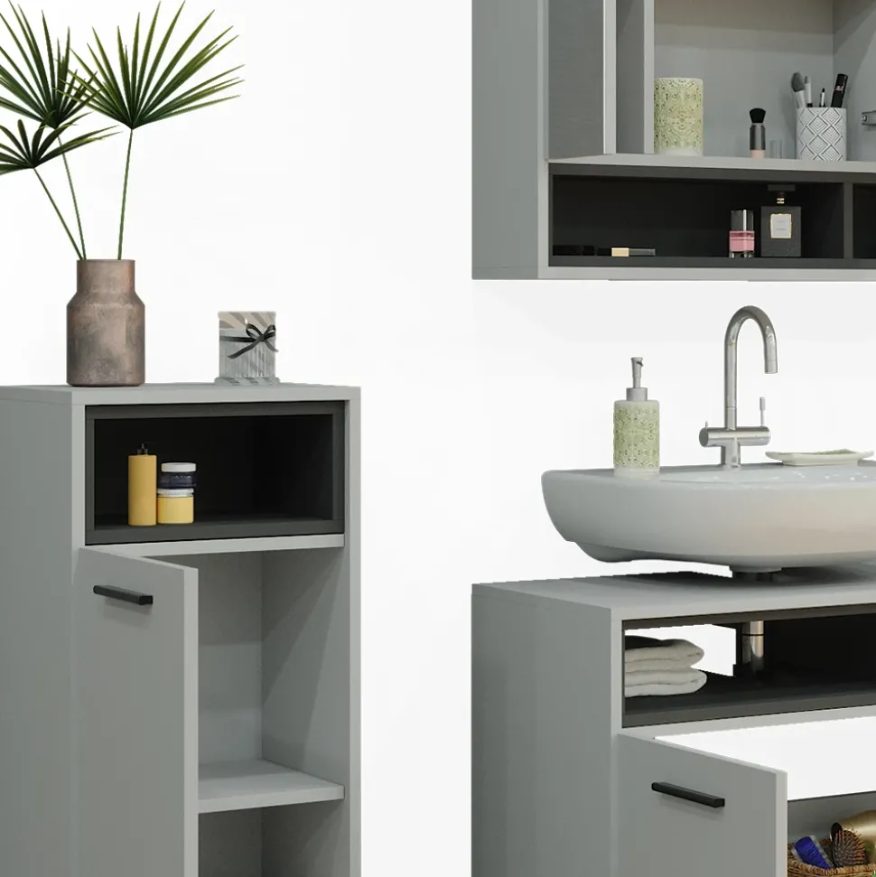Badmöbel-Set Beatrice Grau 3 Teile Vicco