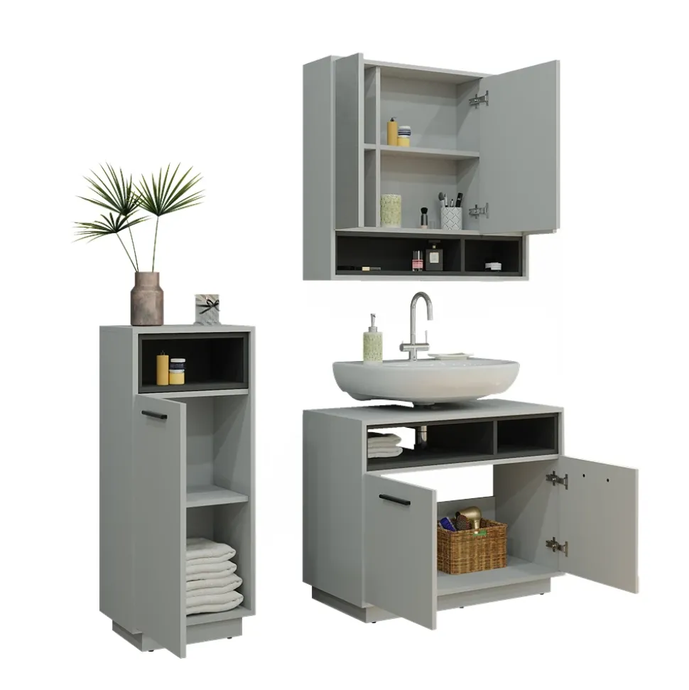 Badmöbel-Set Beatrice Grau 3 Teile Vicco