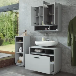 Badmöbel-Set Beatrice Grau/Anthrazit 3 Teile mit Midischrank Vicco