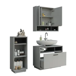 Badmöbel-Set Beatrice Grau/Anthrazit 3 Teile mit Midischrank Vicco