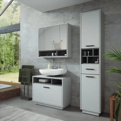 Badmöbel-Set Beatrice Grau/Anthrazit 3 Teile mit Hochschrank Vicco