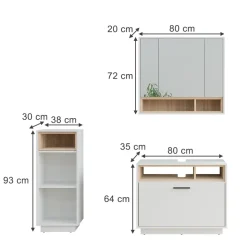 Badmöbel-Set Beatrice Weiß/Sonoma 3 Teile mit Midischrank Vicco