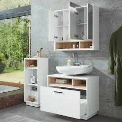 Badmöbel-Set Beatrice Weiß/Sonoma 3 Teile mit Midischrank Vicco