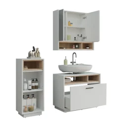 Badmöbel-Set Beatrice Weiß/Sonoma 3 Teile mit Midischrank Vicco