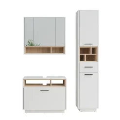 Badmöbel-Set Beatrice Weiß/Sonoma 3 Teile mit Hochschrank Vicco
