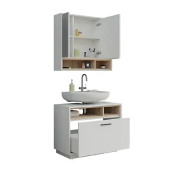 Badmöbel-Set Beatrice Weiß/Sonoma 2 Teile Vicco