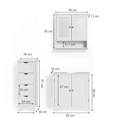 Badmöbel-Set Bianco Weiß 3 Teile Vicco