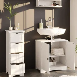 Badmöbel-Set Bianco Weiß 3 Teile Vicco