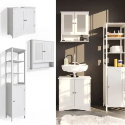 Badmöbel-Set Bianco Weiß 3 Teile, mit Hochschrank Vicco
