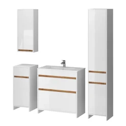 Badmöbel-Set Detmold Weiß Hochglanz/Goldkraft Eiche 5er-Set Vicco