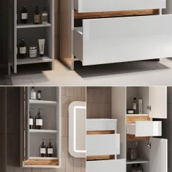 Badmöbel-Set Detmold Weiß Hochglanz/Goldkraft Eiche 5er-Set Vicco