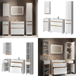 Badmöbel-Set Detmold Weiß Hochglanz/Goldkraft Eiche 5er-Set Vicco