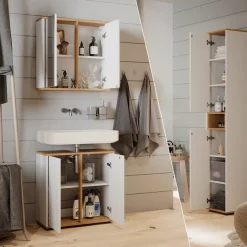 Badmöbel-Set Didi Weiß/Artisan 3 Teile mit Hochschrank Vicco