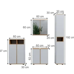 Badmöbel-Set Didi Weiß/Artisan 4 Teile, mit Hochschrank und Midischrank mit Türen Vicco