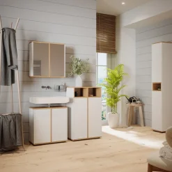 Badmöbel-Set Didi Weiß/Artisan 4 Teile, mit Hochschrank und Midischrank mit Türen Vicco