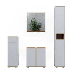 Badmöbel-Set Didi Weiß/Artisan 4 Teile, mit Hochschrank und Midischrank mit Schubladen Vicco