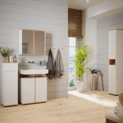 Badmöbel-Set Didi Weiß/Artisan 4 Teile, mit Hochschrank und Midischrank mit Schubladen Vicco