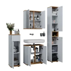 Badmöbel-Set Didi Weiß/Artisan 4 Teile, mit Hochschrank und Midischrank mit Schubladen Vicco