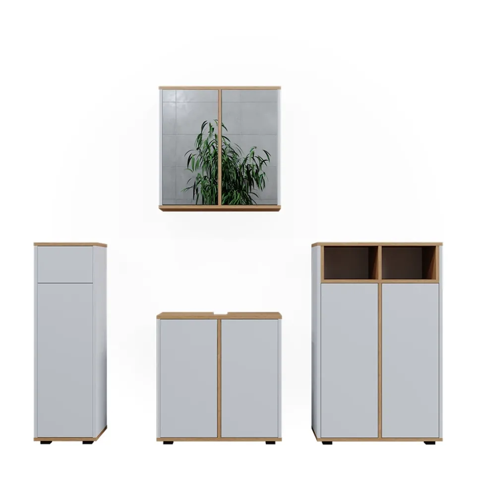 Badmöbel-Set Didi Weiß/Artisan 4 Teile mit zwei Midischränken Vicco