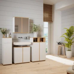 Badmöbel-Set Didi Weiß/Artisan 4 Teile mit zwei Midischränken Vicco