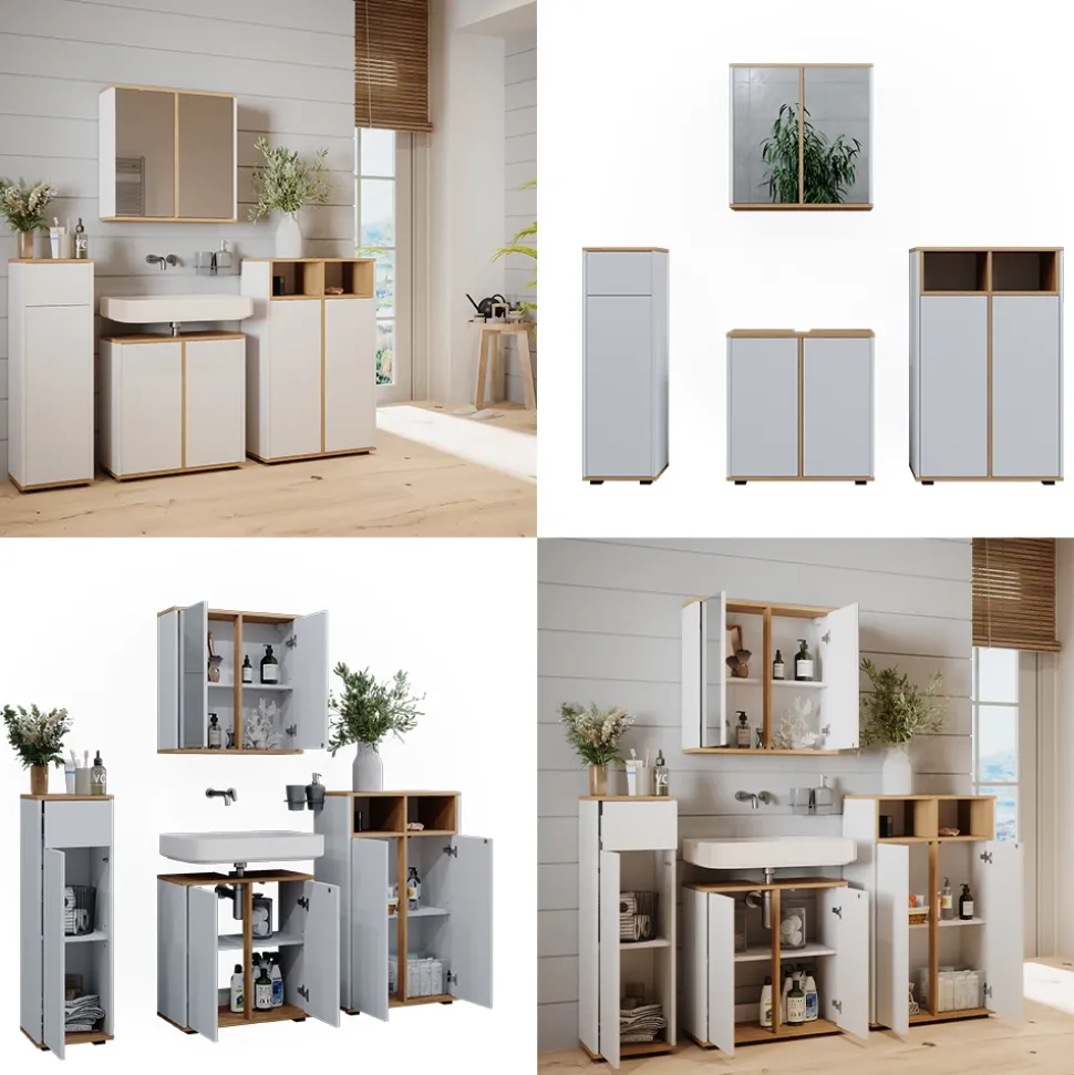 Badmöbel-Set Didi Weiß/Artisan 4 Teile mit zwei Midischränken Vicco