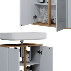 Badmöbel-Set Didi Weiß/Artisan 3 Teile, Midischrank mit mit Schubladen 60 cm Vicco