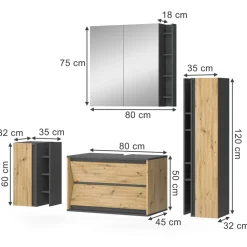 Badmöbel-Set Edelin Anthrazit/Artisan 4 Teile Vicco