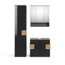Badmöbel-Set Eden Anthrazit 3 Teile, mit Hochschrank Vicco