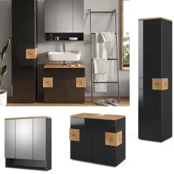Badmöbel-Set Eden Anthrazit 3 Teile, mit Hochschrank Vicco