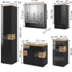 Badmöbel-Set Eden Anthrazit 5 Teile Vicco