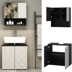 Badmöbel-Set Edge Schwarz 2 Teile Vicco