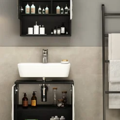 Badmöbel-Set Edge Schwarz 2 Teile Vicco