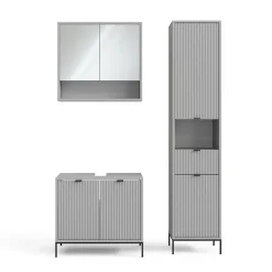 Badmöbel-Set Eliza Grau 3 Teile, mit Hochschrank Vicco