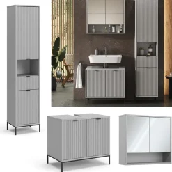 Badmöbel-Set Eliza Grau 3 Teile, mit Hochschrank Vicco