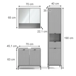 Badmöbel-Set Eliza Grau 3 Teile, mit Hochschrank Vicco