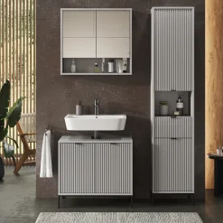 Badmöbel-Set Eliza Grau 3 Teile, mit Hochschrank Vicco