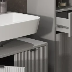 Badmöbel-Set Eliza Grau 3 Teile, mit Hochschrank Vicco