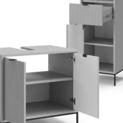 Badmöbel-Set Eliza Grau 3 Teile, mit Hochschrank Vicco