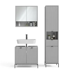 Badmöbel-Set Eliza Grau 3 Teile, mit Hochschrank Vicco