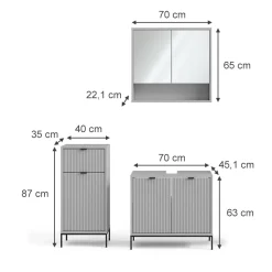 Badmöbel-Set Eliza Grau 3 Teile Vicco