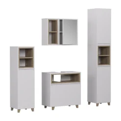 Badmöbel-Set Elnor Weiß/Eiche 4 Teile Vicco