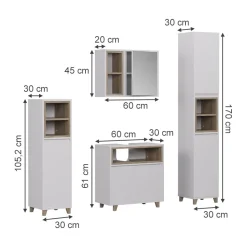 Badmöbel-Set Elnor Weiß/Eiche 4 Teile Vicco