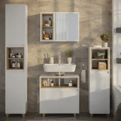 Badmöbel-Set Elnor Weiß/Eiche 4 Teile Vicco