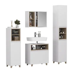 Badmöbel-Set Elnor Weiß/Eiche 4 Teile Vicco